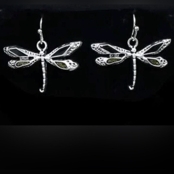 “Dragonfly” Firefly Silver Black & Green Iridescent Glitter Winged Insect Dangle - Picture 10 of 16